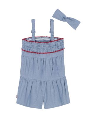 Baby Girls 2-Piece Striped Denim Romper Headband Set