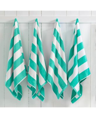 100% Cotton Velour Cabana Stripe Beach Towel, 4 Pack 30" x 60"