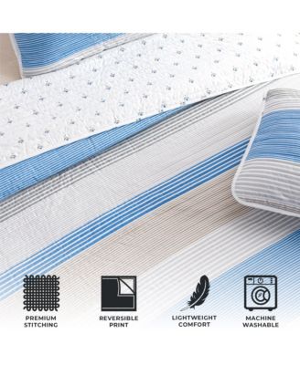 Striped Microfiber Quilt Set With Shams