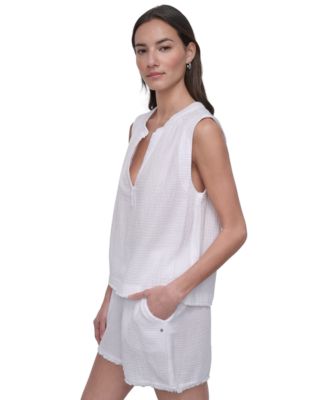 売れ筋商品|||ダナキャランニューヨーク カットソー トップス レディース Women's Sleeveless Double-Crepe Gauze Crop Top AZL - AZALEA Dkny Jeans Women's Sleeveless Double-Crepe Gauze Crop Top at