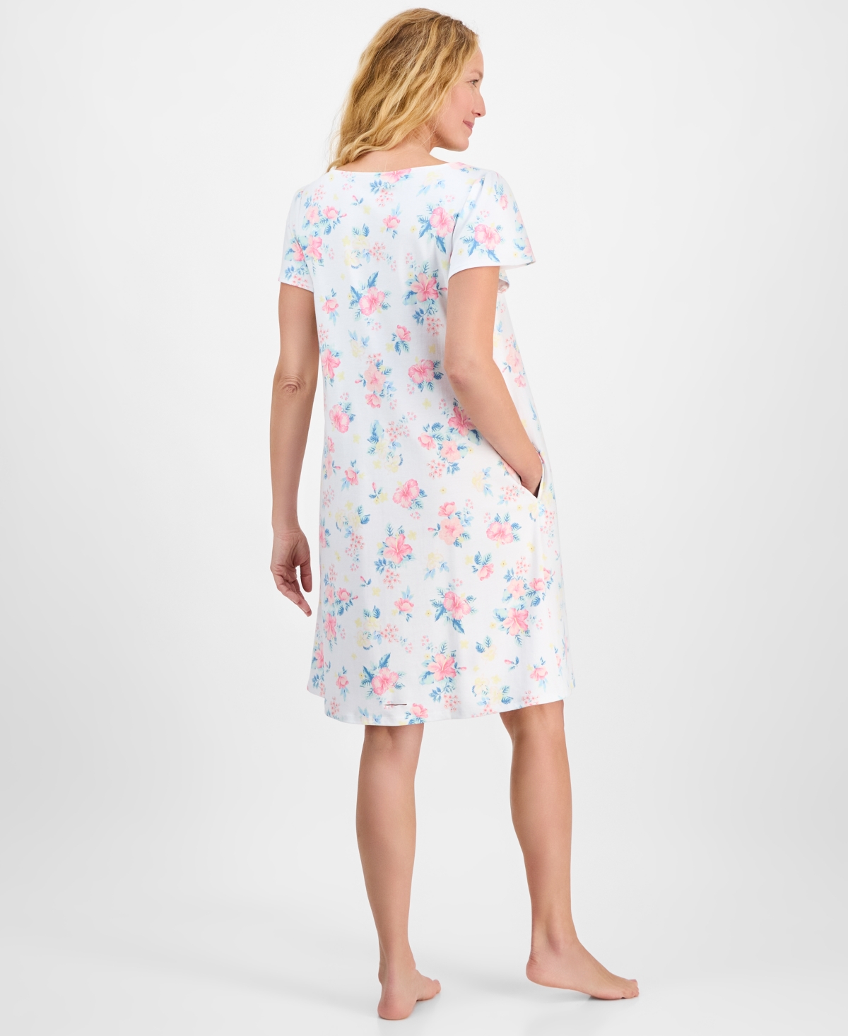 CHARTER CLUB WOMEN'S COTTON SCALLOPED SHORT-SLEEVE CHEMISE, EXCLUSIVELY AT MACY'S 