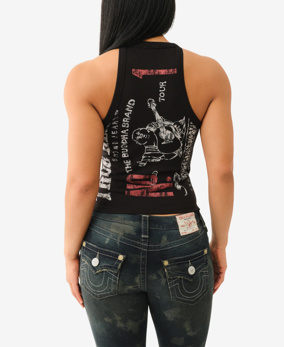 TRUE RELIGION WOMEN'S LOGO HALTER NECKLINE TANK T-SHIRT 