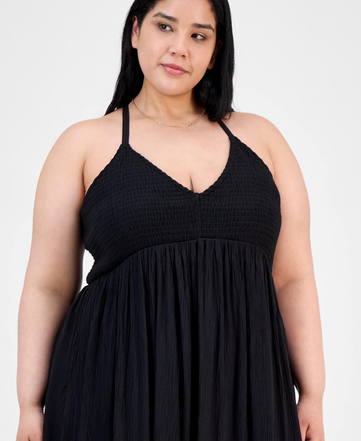 ABSOLUTELY FAMOUS TRENDY PLUS SIZE SMOCKED X-BACK MAXI DRESS 