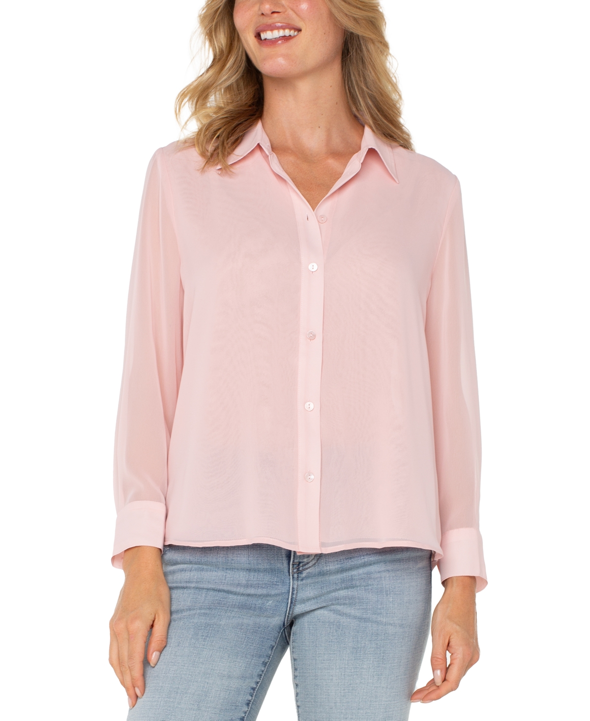 Women's Long Sleeve Woven Shirt with Pleated Back Top - Ivory