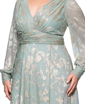 Plus Size V-Neck Foil Mesh A-Line Dress