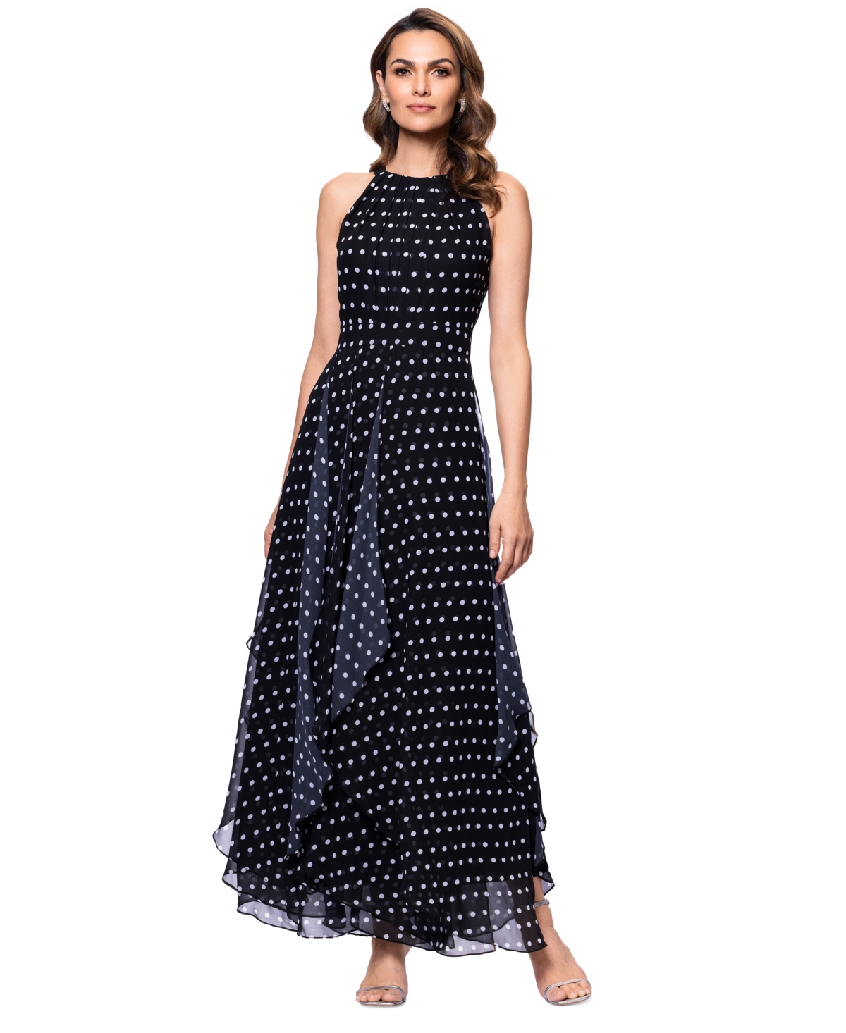 Shop Betsy & Adam Women's Tie-back Polka Dot Chiffon Dress In Black,white