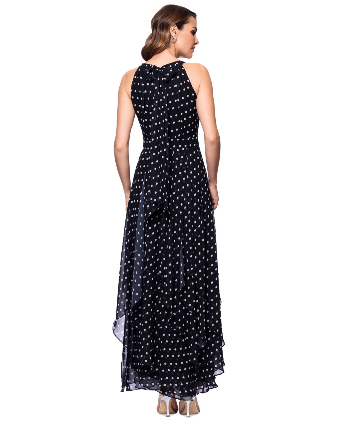 Shop Betsy & Adam Petite Halter-neck Sleeveless A-line Gown In Black,white