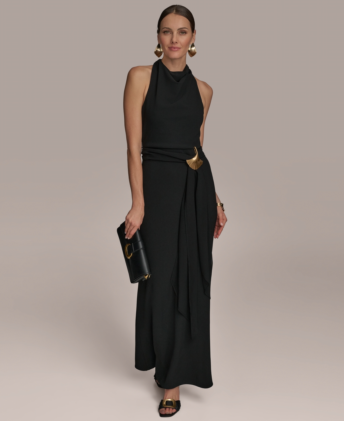Women's Cowl-Neck Sleeveless Gown - Blk/blk