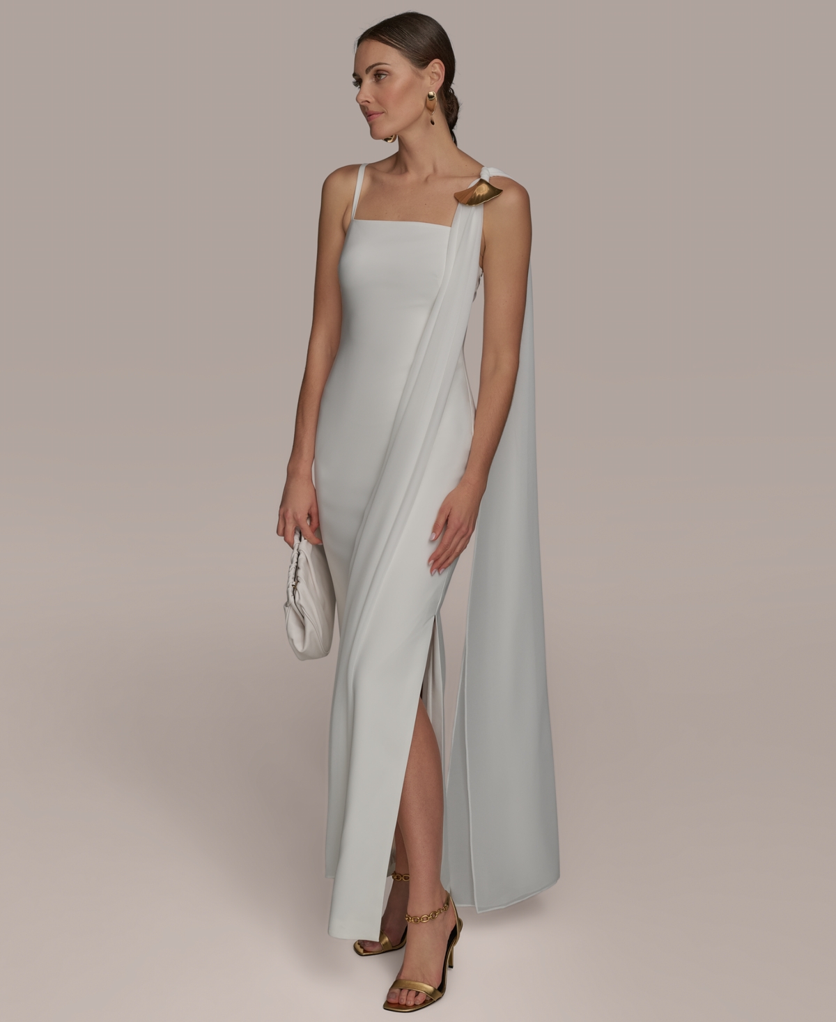 Donna Karan New York Scarf Drape Sleeveless Gown In Cream