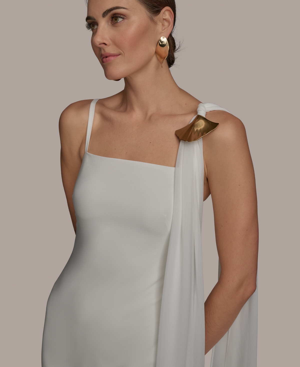 Donna Karan New York Scarf Drape Sleeveless Gown In Cream