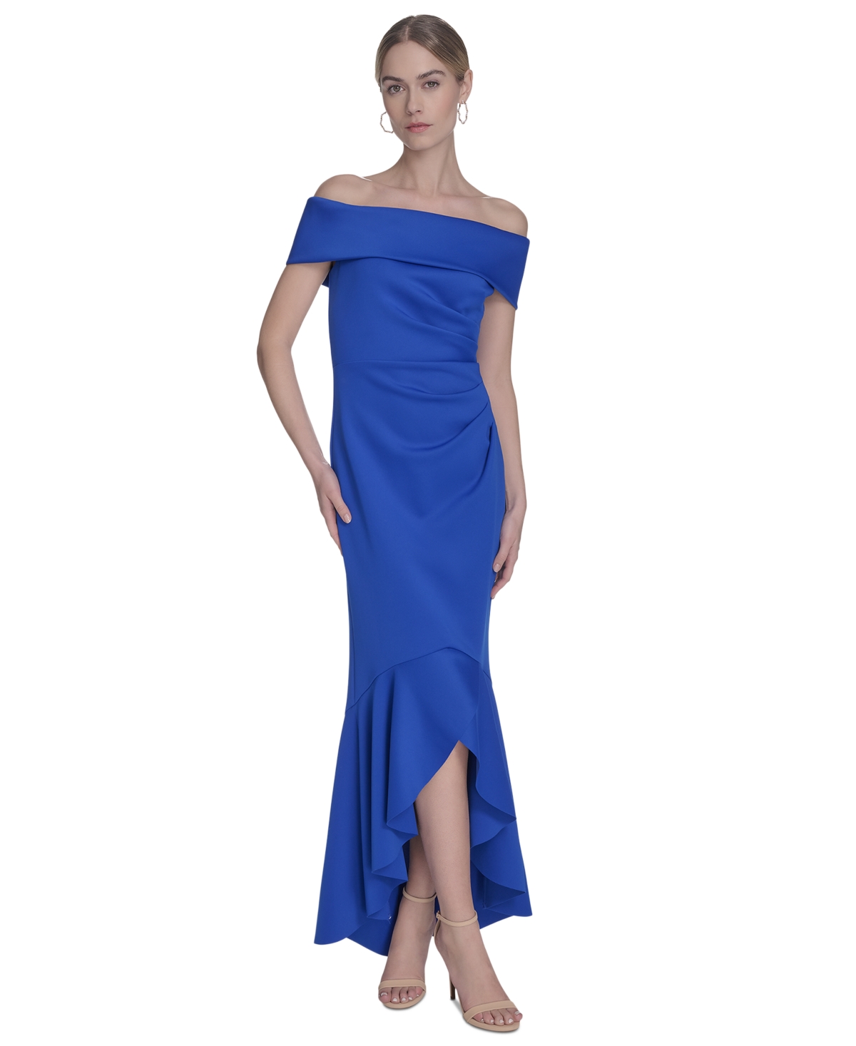 Shop Eliza J Women's High-low Off-the-shoulder Gown In Cobalt