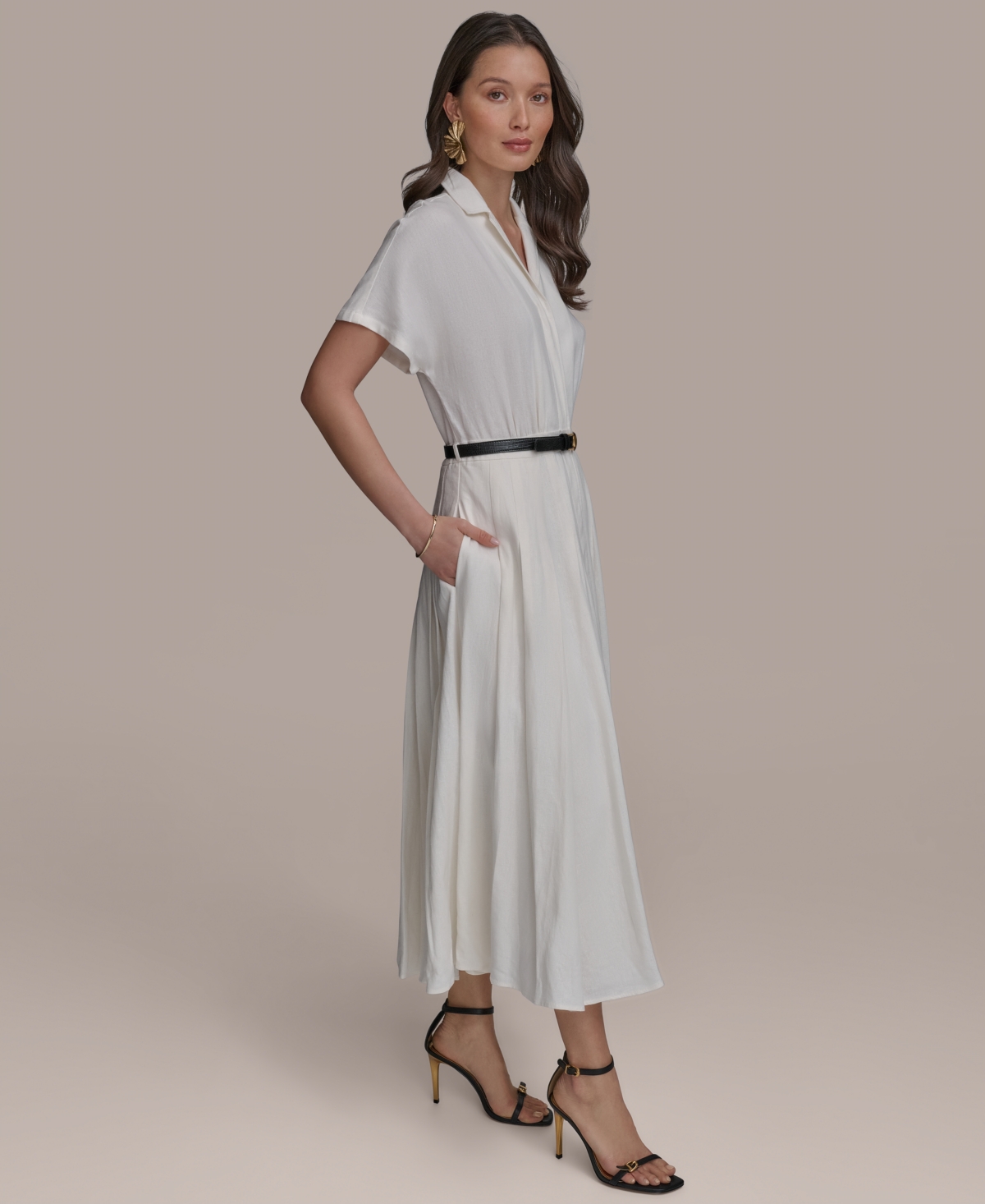 Donna Karan Women's Belted Cotton Shirtdress In Cream