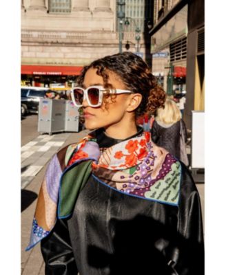 Double Sided Wool Silk Scarf Of Floral Mountain