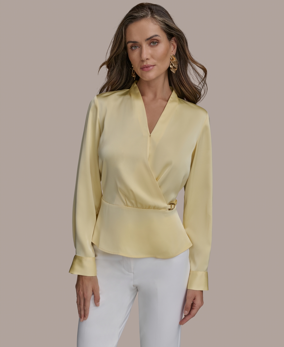 Women's Hardware-Trim Faux-Wrap Blouse - Panna Cotta