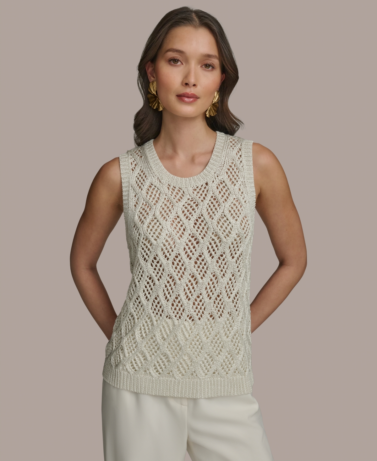 Women's Open-Stitch Sleeveless Sweater - Cream