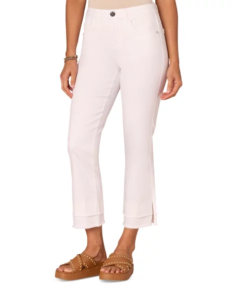 Petite Frayed-Cuffed Side-Slit Denim Jeans - Optic White