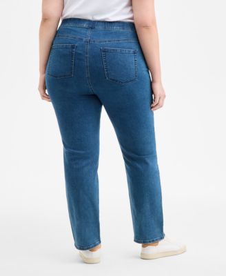 Plus Size Straight-Leg Pull-On Jeans