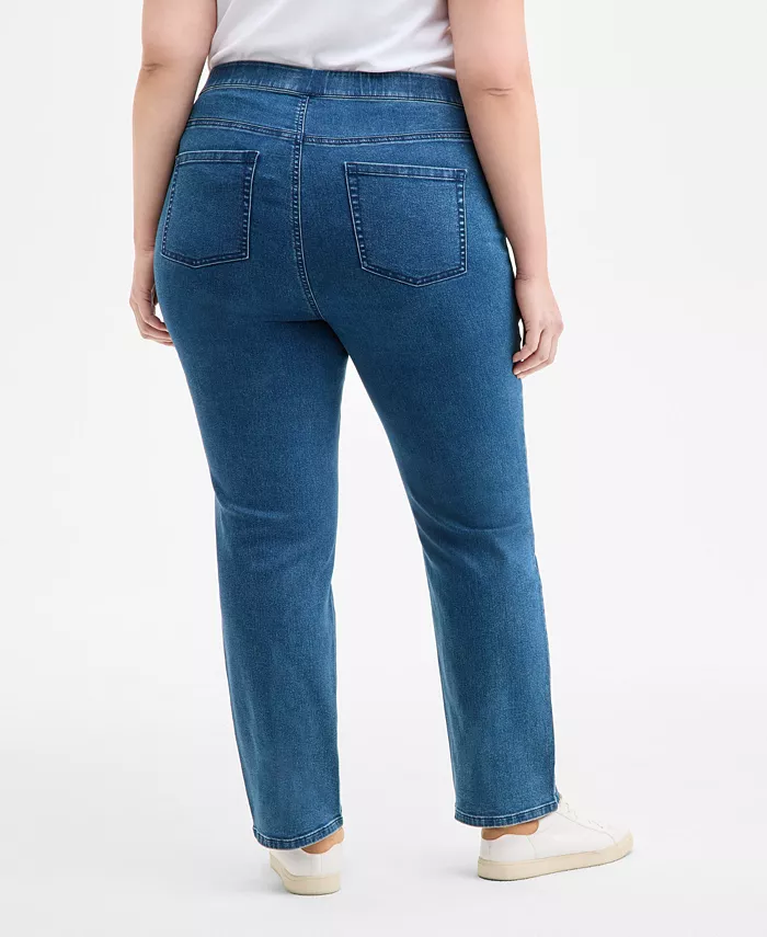 Plus Size Straight-Leg Pull-On Jeans - thumbnail 4