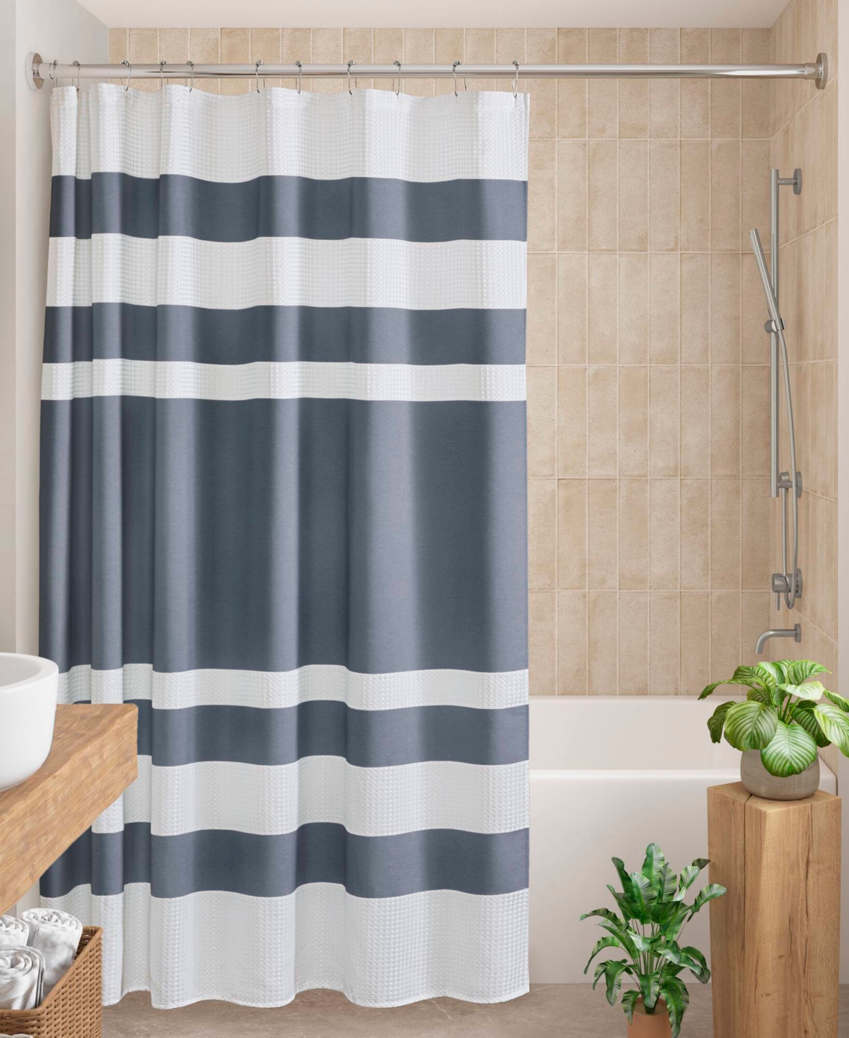 Madison Park Spa Waffle 3m-scotchgard Shower Curtain, 72" X 72" In Dark Blue