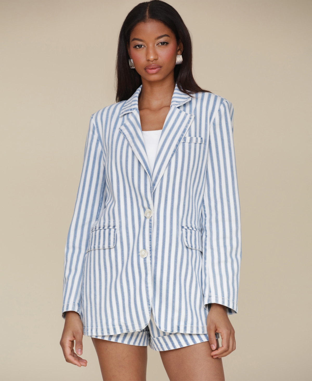 Avec Les Filles Stripe Oversize Blazer In Medium Blue And White Stripe