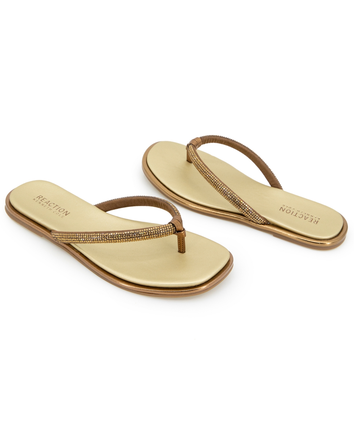 Kenneth Cole Reaction Women's Wynwood Crystal Strap Flat Sandals In Bronze