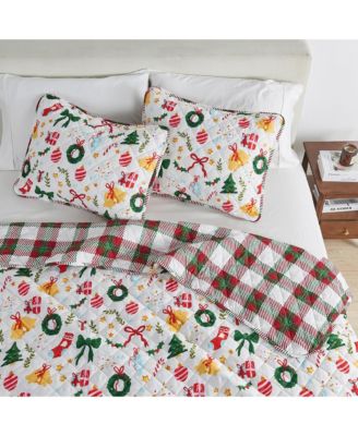 Festive Holiday Reversible Microfiber Quilt Set with Shams