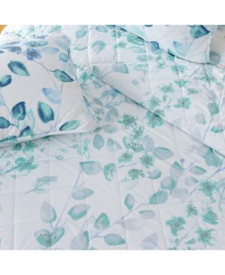 Watercolor Leaves Microfiber Quilt Set With Shams