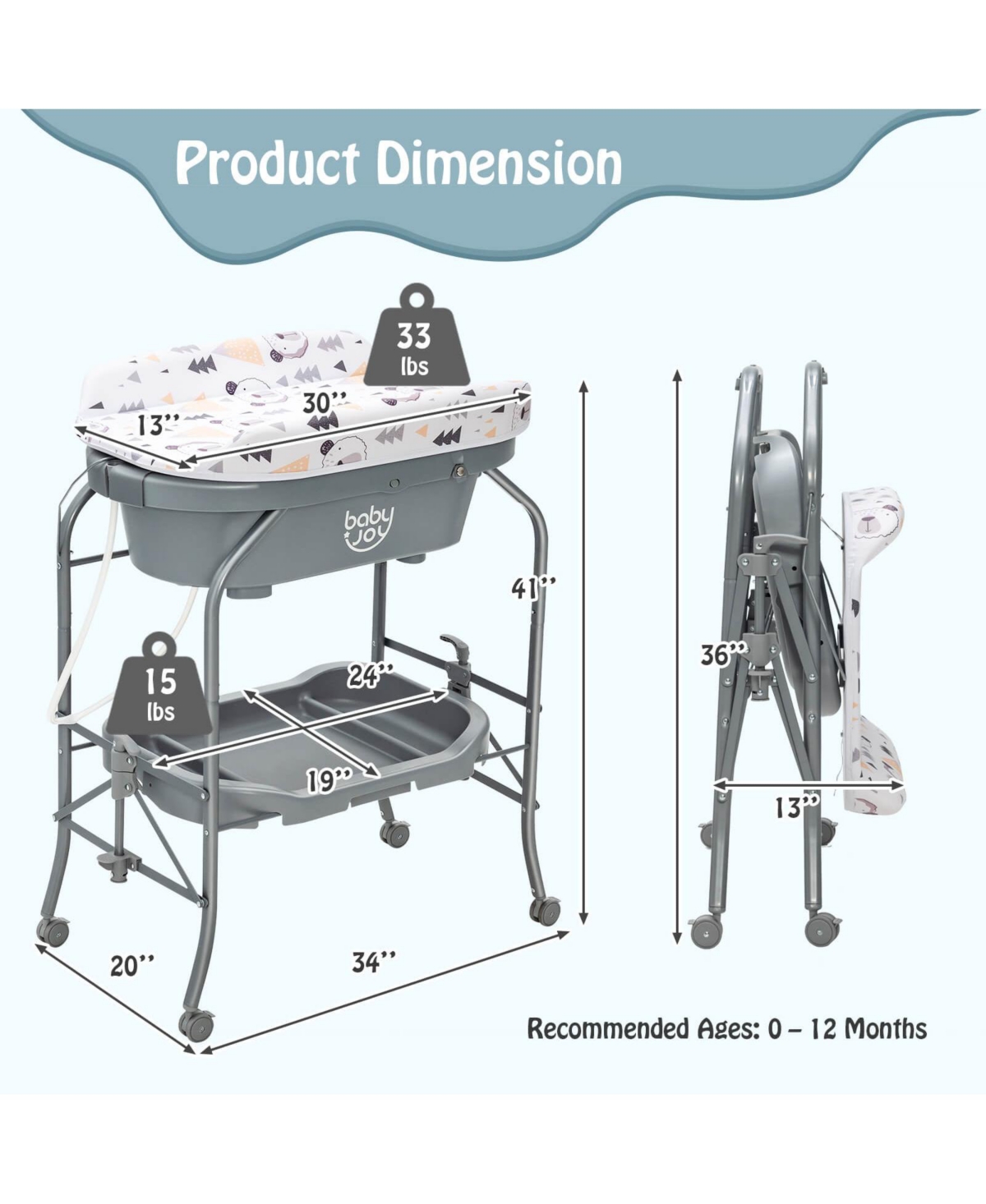 Gouun Portable Baby Changing Table with Storage Basket and Shelves