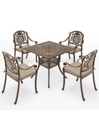 5-Piece Cast Aluminum Outdoor Patio Dining Set with Brown Cushions