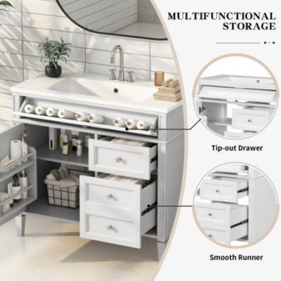 36inch Bathroom Vanity with Top Sink Modern Bathroom Storage Cabinet 2 Drawers Tip out Drawer Single Sink