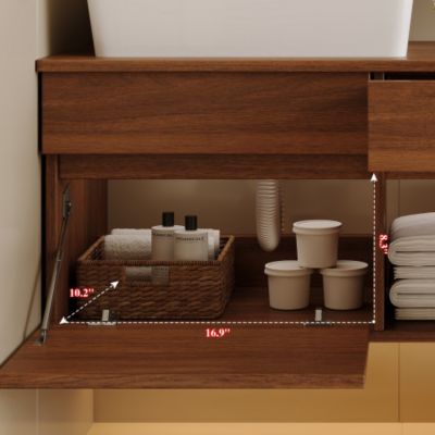 31.5inch Floating Single Bathroom Vanity with Sink High Quality Solid Wood Top Vessel Ceramic Sink