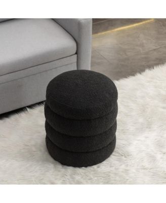 Soft Boucle Round Ottoman, Upholstered Footrest Stool, for Living Room & Bedroom-The Pop Home