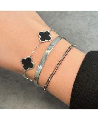 Large Onyx Clover Bracelet 14K White Gold