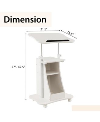 Mobile Podium Stand Height Adjustable Laptop Cart with Tilting Tabletop and Storage Compartments