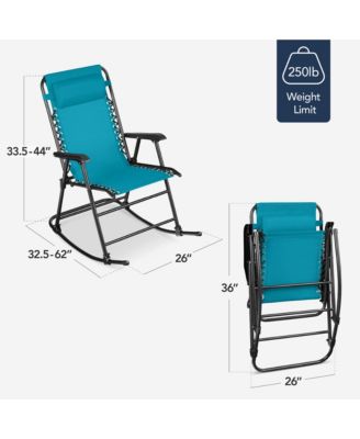 Folding Outdoor Zero Gravity Rocking Lounge Chair w/ Headrest Pillow