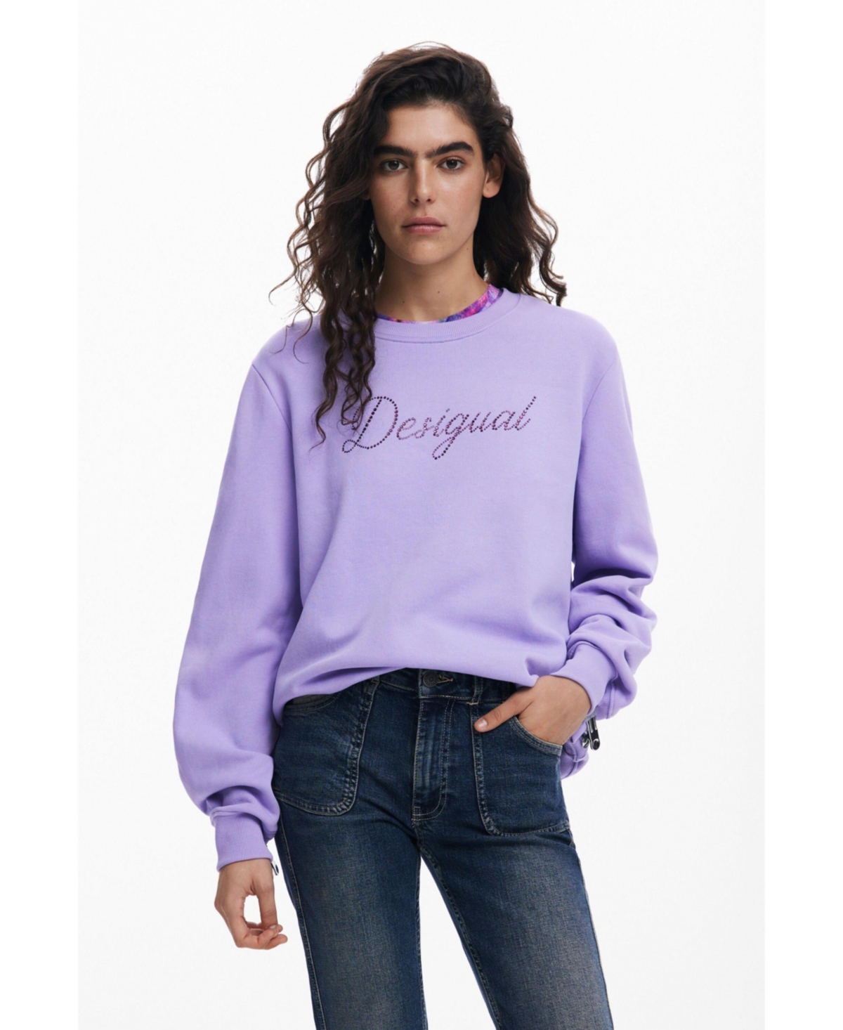 Women's Sweatshirt with Logo and Rhinestones - Lavender