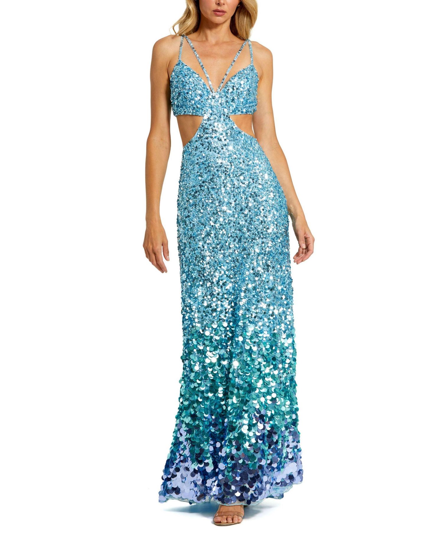 Women's Thin Strap Cut Out Gown With Ombre Sequins
