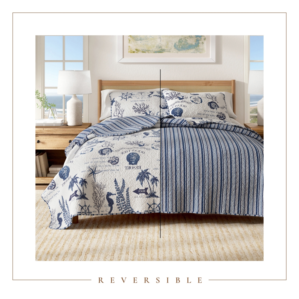 Linery & Co. Navy Nautical Pattern Microfiber Quilt Set With Shams