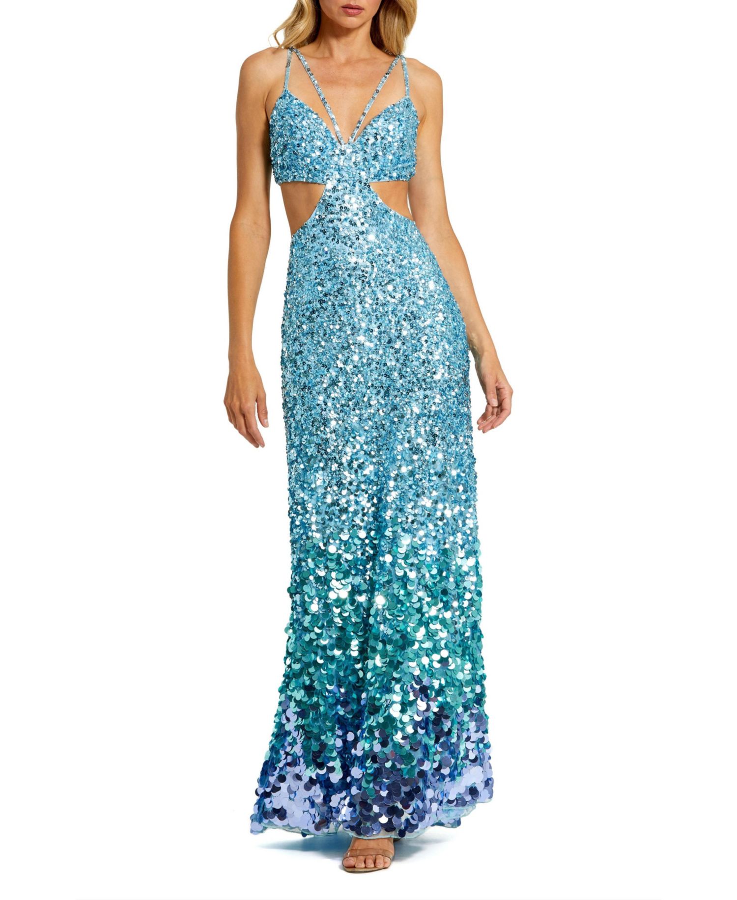 Women's Thin Strap Cut Out Gown With Ombre Sequins