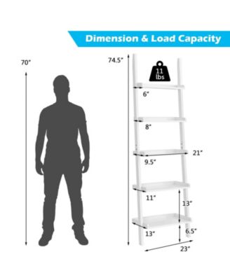 5-Tier Wall-leaning Ladder Shelf Display Rack for Plants and Books