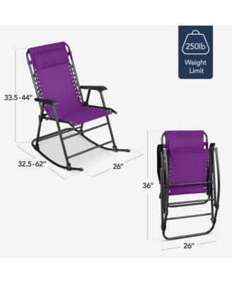 Folding Outdoor Zero Gravity Rocking Lounge Chair w/ Headrest Pillow