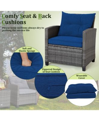 3 Piece Patio Rattan Wicker Sofa Set  w/ Cushions Glass Tabletop