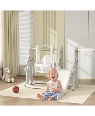 4 in 1 Toddler Slide and Swing Set w/ Climber, Basketball Hoop,