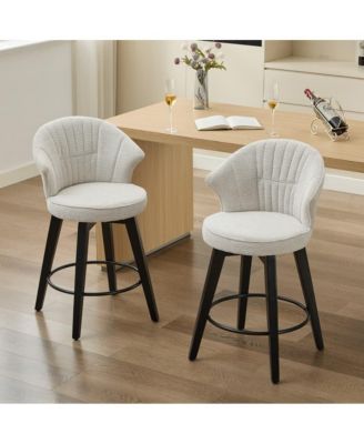Set of 2 Swivel Counter Height Stools, 24.6" Chenille Upholstered Chairs with Wingback & Solid Wood Legs for Kitchen Island