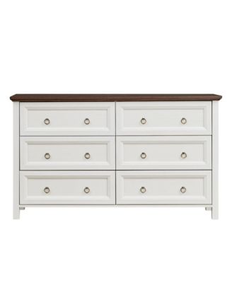 Farmhouse 6 Drawers Dresser for Bedroom, Wood Rustic Wide Chest of Drawers, Storage Dressers Organizer for Bedroom, Living Room, Hallway