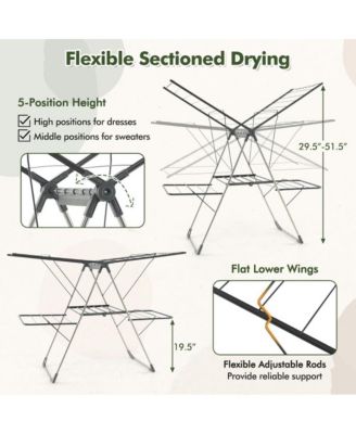 2-Tier Clothes Drying Rack with 33 Drying Rails and Height Adjustable Gullwings