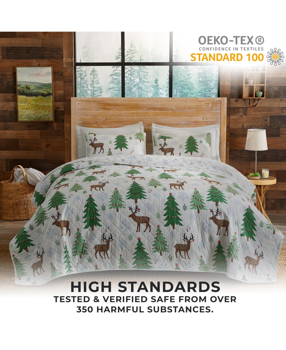 Linery & Co. Christmas Trees Microfiber Quilt Set With Shams
