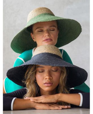 Riri Duo Jute Handwoven Straw Hat In Natural & Kelly Green