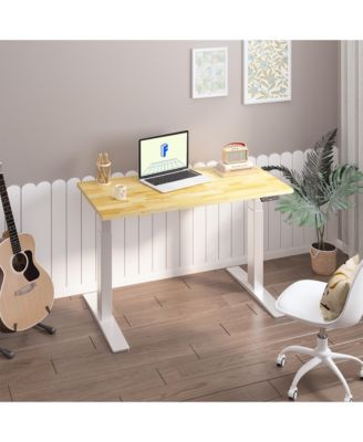 E7-COMMERCIAL 48  W Electric Adjustable Standing Desk, Rubber Wood Top, White Base