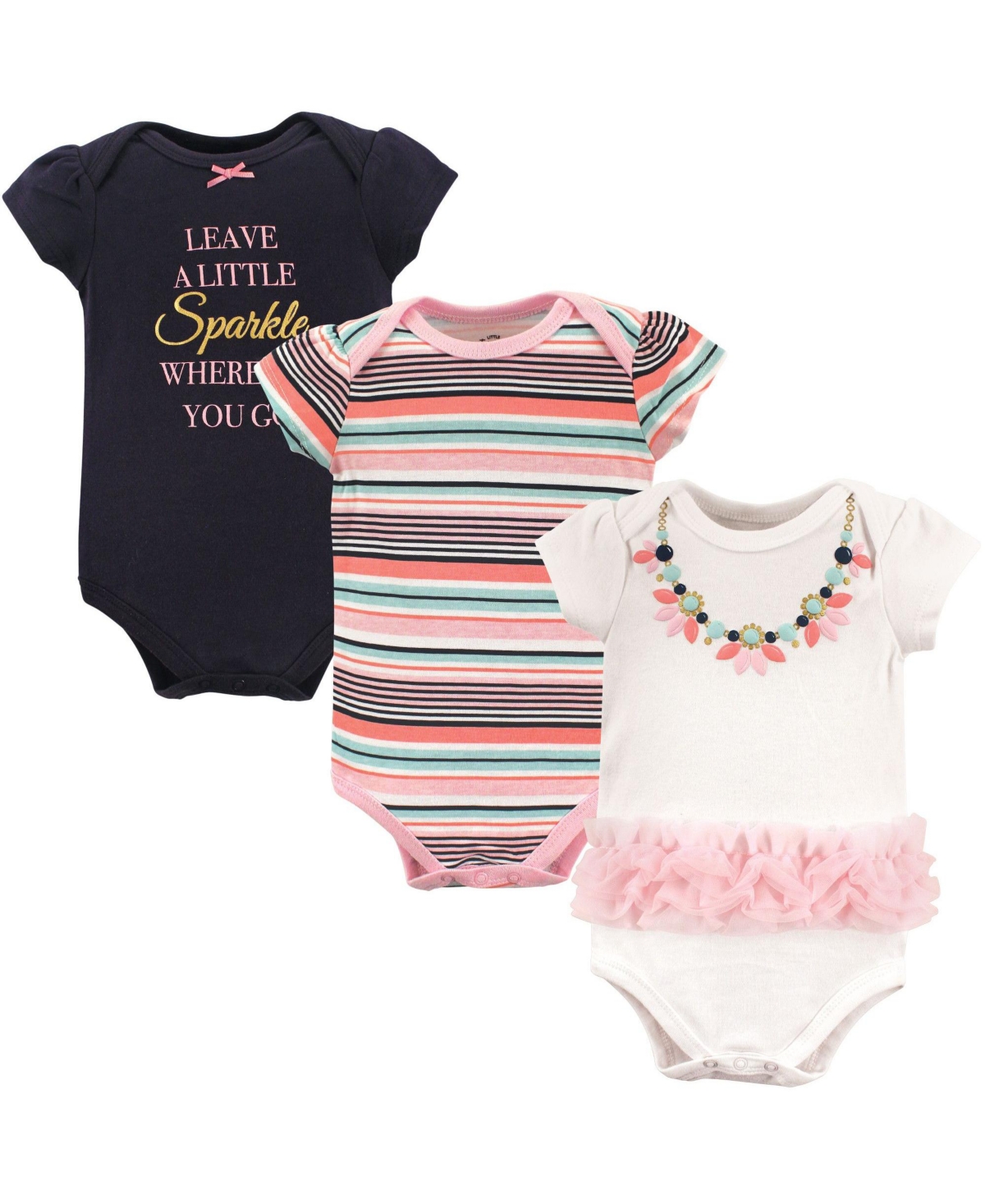 Little Treasure Baby Girls Treasure Breathable Cotton All-in-One Bodysuits - Sparkle necklace